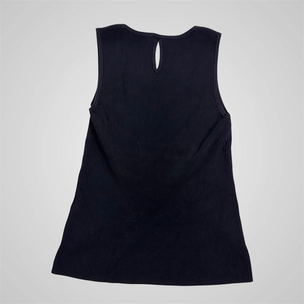 White House Black Market Black Ribbed Keyhole Sleeveless Knit Top Medium 805063 - Picture 5 of 9